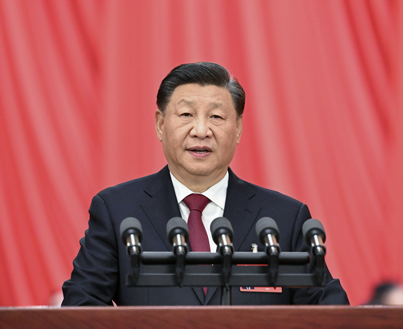 2022年10月16日，習近平在中國共產黨第二十次全國代表大會上作報告。